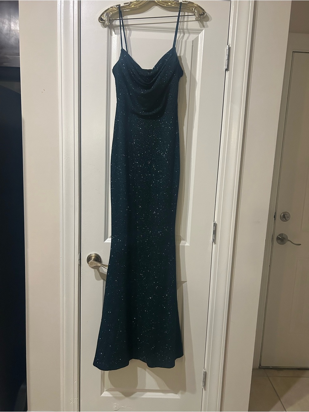 Windsor Teal Sparkle Cowl Neck Maxi Dress
